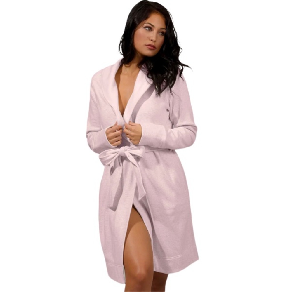 NWT $118 Yogalicious By Reflex Butter-Fleece Lined Belted Robe Heather Blush L